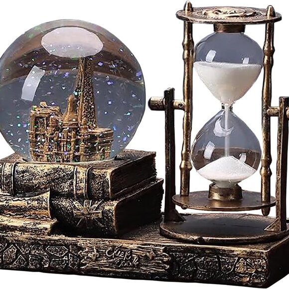 LED Music Snow Globe with Hourglass Vintage Castle Paris Eiffel Tower Home Decor - Picture 1 of 6
